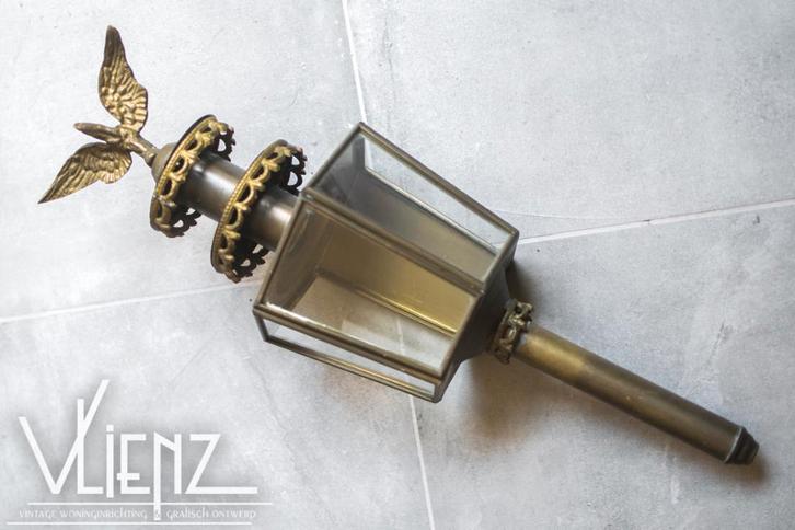 Brocante lantaarn, koetslamp, lamp, licht, kaars koets, Antiek en Kunst, Curiosa en Brocante, Ophalen