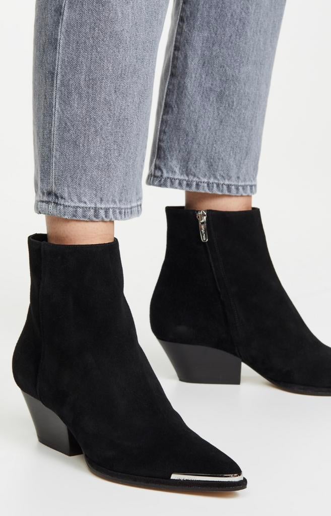 SERGIO ROSSI CARLA SUÈDE ENKELLAARSJES, MAAT 39💖💖💖, Zwart, Lage of Enkellaarzen, Ophalen of Verzenden, Zo goed als nieuw