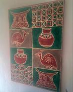 Groot textiel schilderij op houten lijst - Afrikaanse stijl, Ophalen of Verzenden