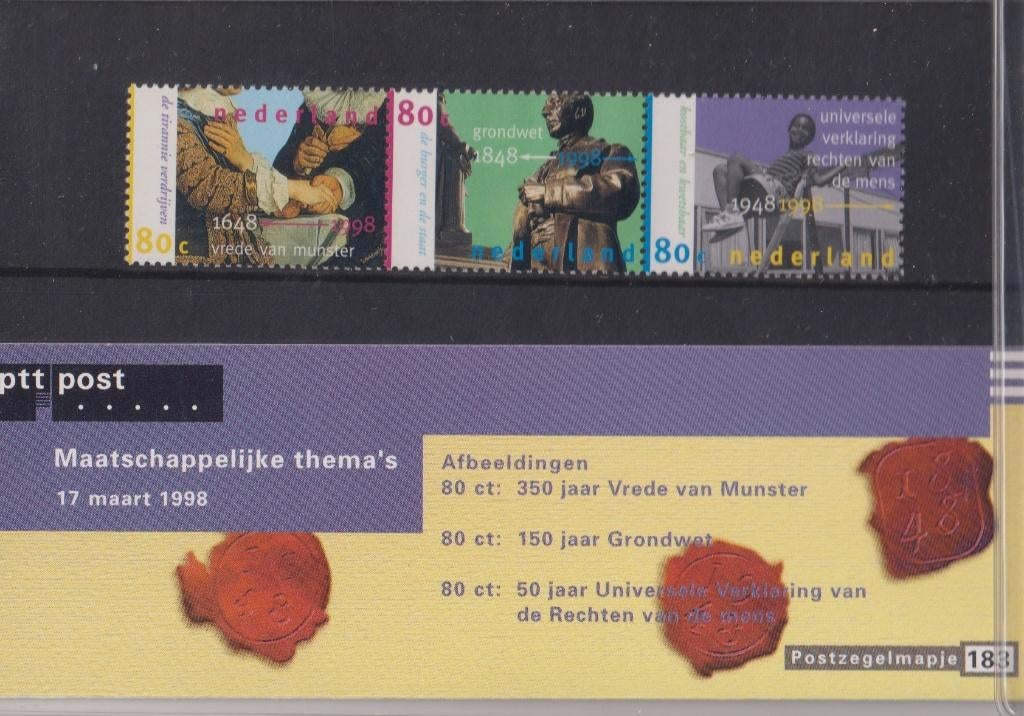 Nederland 98 183 Postzegelmapje Vrede van Munster Thorbecke, Postzegels en Munten, Verzenden, Postfris, Overige thema's