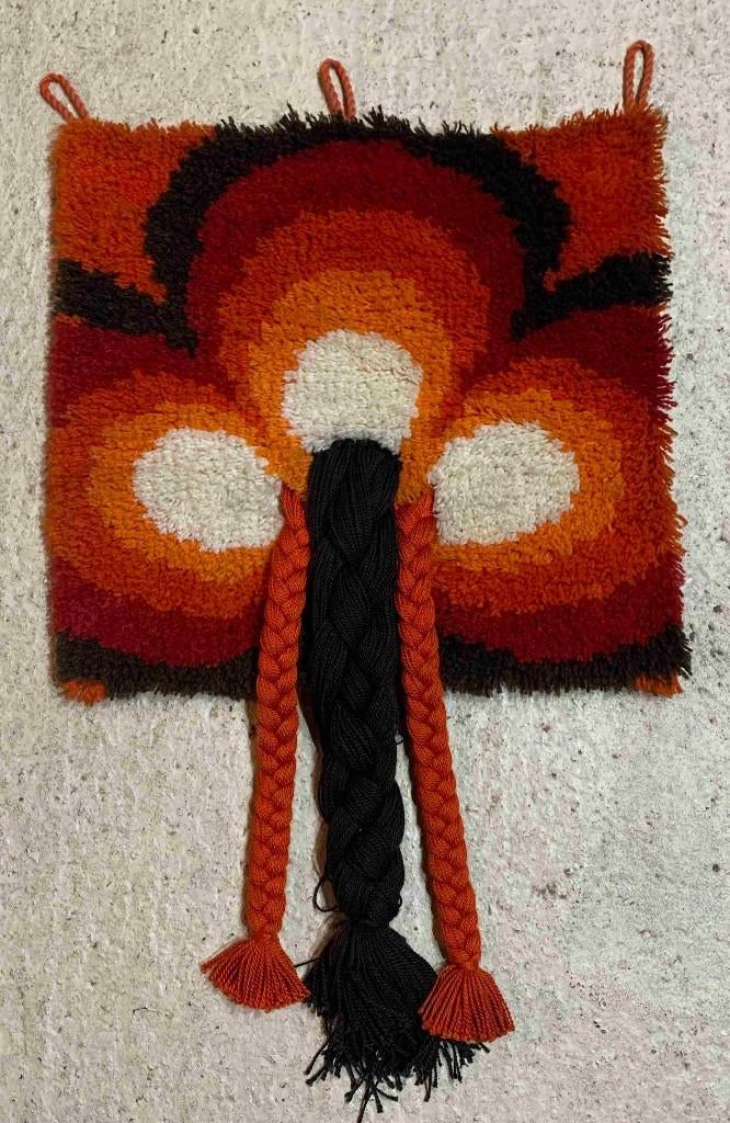 Retro wandkleed handgeknoopt jaren '70 oranje bruin 51/47, Gebruikt, Etten-Leur, DJT@dejuistetoon.eu, Ophalen of Verzenden