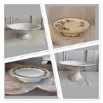 4x Brocante oude schaal - serveerschaal op voetje, Ophalen of Verzenden