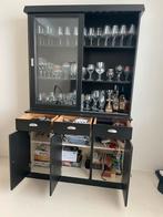 Zwarte vitrinekast met schuifdeur en lades, Huis en Inrichting, Kasten | Vitrinekasten, Ophalen, Gebruikt, 100 tot 150 cm, 150 tot 200 cm