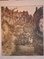 Ets van een stadsgezicht met brug, Ophalen of Verzenden