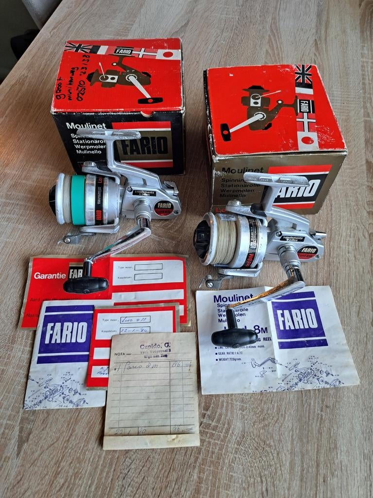 2 x unieke vintage Fario Lord 8M moulinet werpmolen, Watersport en Boten, Hengelsport | Algemeen, Ophalen of Verzenden, Gebruikt