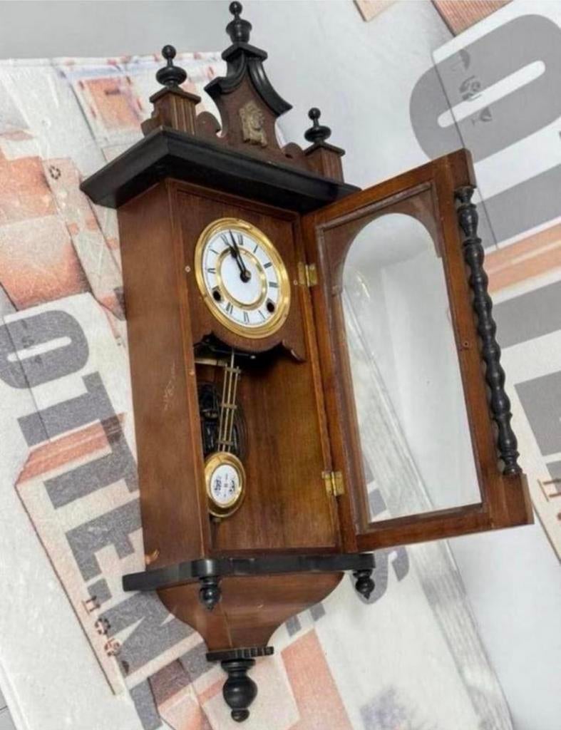 1875-1900 Antiek antieke Klok Velona Regulator hout wandklok, Ophalen of Verzenden