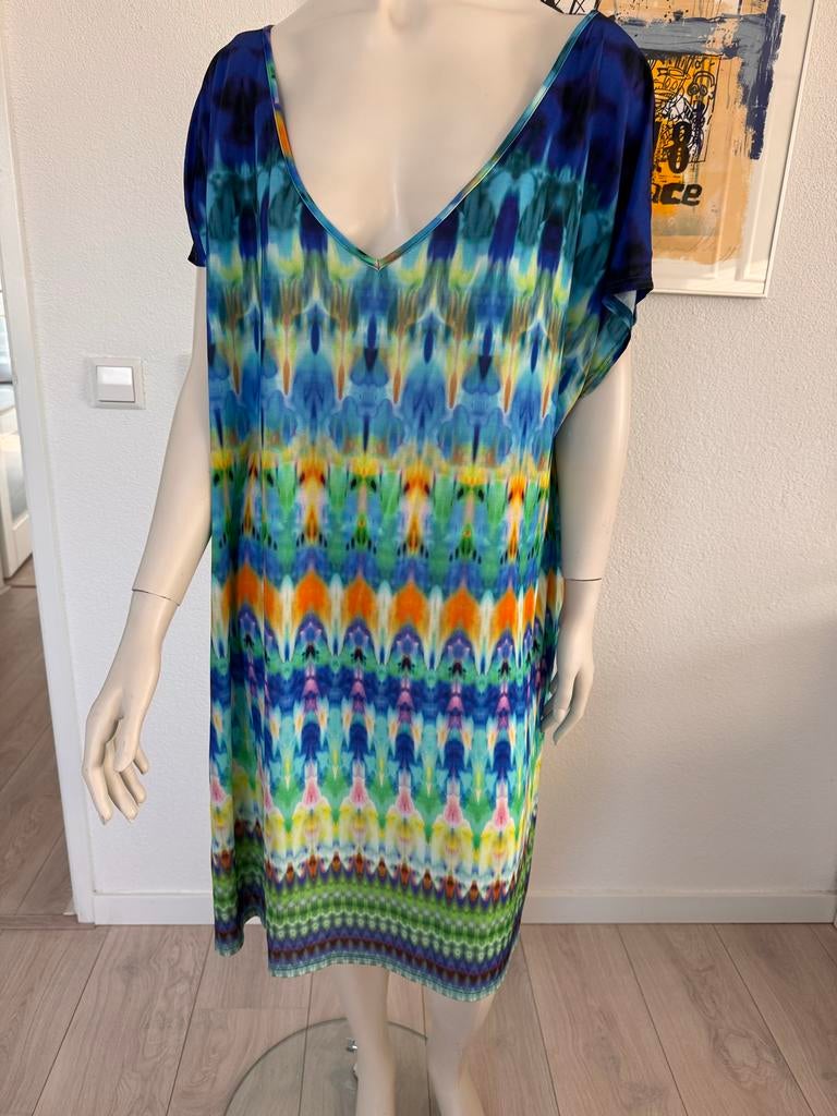 Sunflair kreukvrij jurkje maat 50 meerkleurig met ceintuur, Overige kleuren, Maat 46/48 (XL) of groter, Ophalen of Verzenden, Knielengte