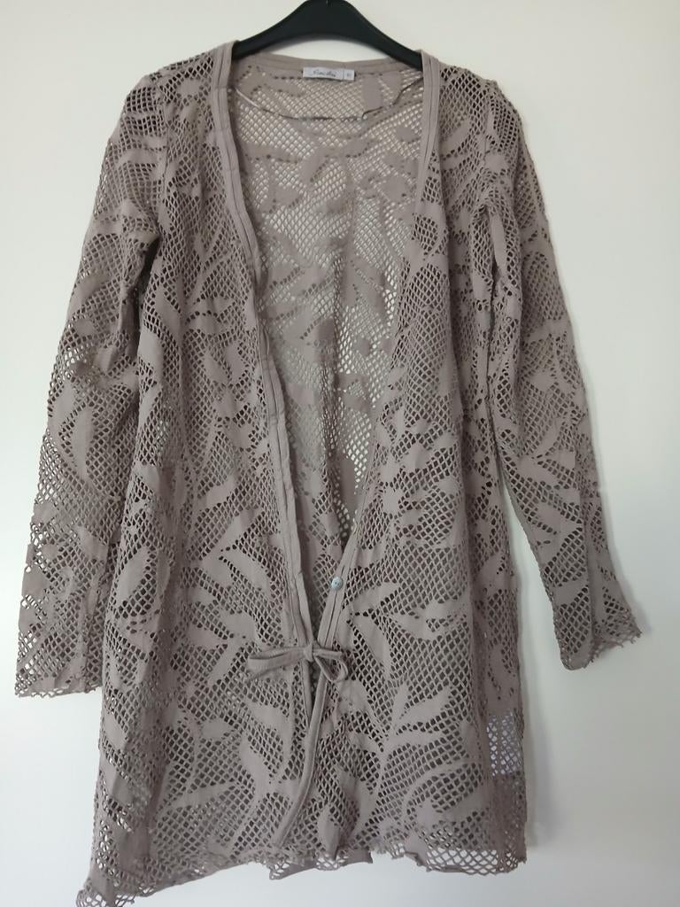 Prachtig 'kanten' vest in taupe kleur, maat 40., Bruin, Simclean, Zo goed als nieuw, Ophalen