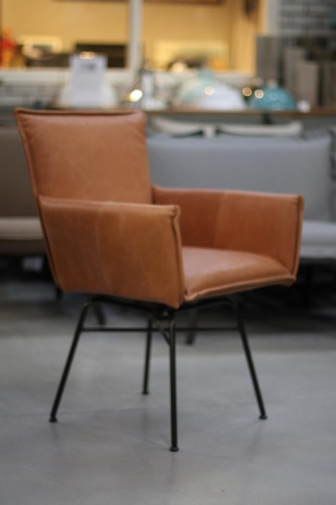 Luxe eetkamerstoel Sanne Jess Design leer cognac draaibaar, Ophalen, Bruin, Zo goed als nieuw, Eén