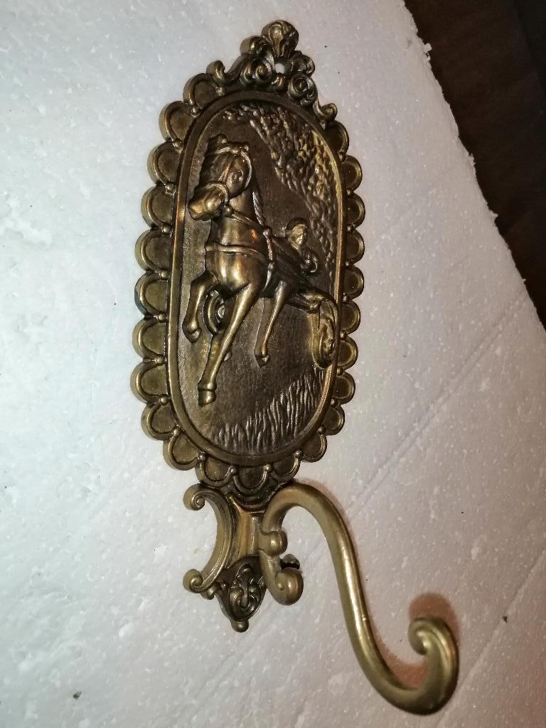 Vintage koperen kapstok met paarden beeld, 22x9cm, Antiek en Kunst, Antiek | Koper en Brons, Ophalen of Verzenden, Koper