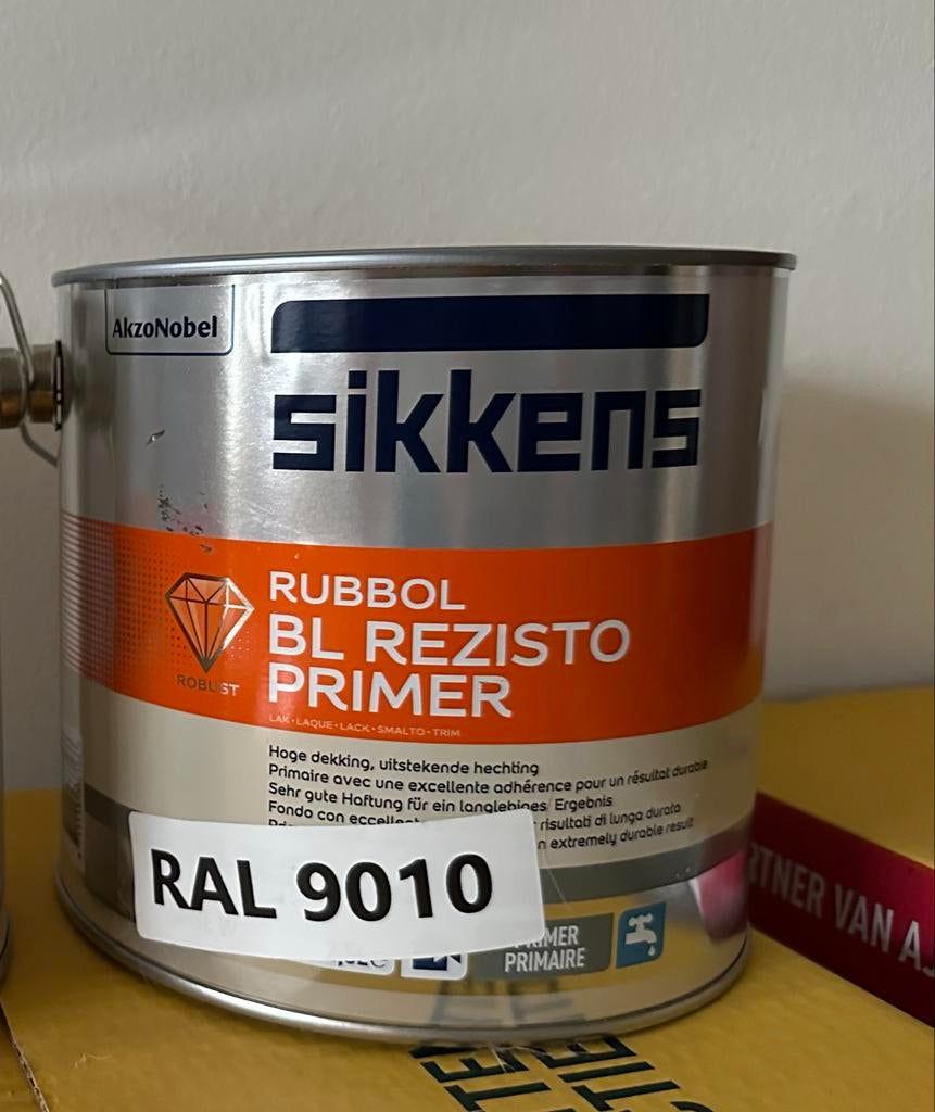 Sikkens RUBBOL BL REZISTO primer RAL 9010 - 2,5 liter, Wit, Nieuw, Ophalen of Verzenden, Verf