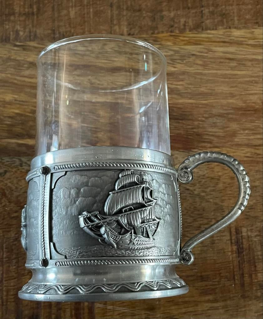 Blomus Tinnen Glashouder met Scheepsdecoratie, Ophalen of Verzenden
