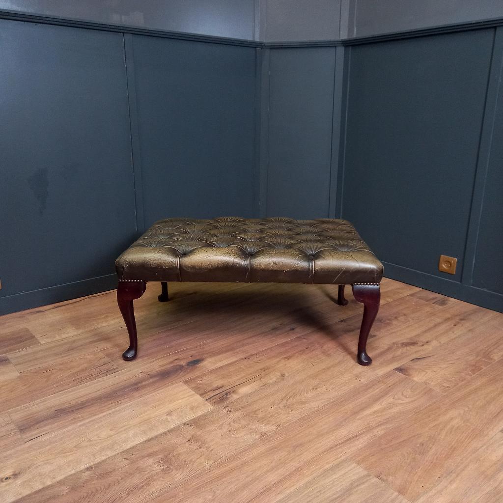 Vintage leren Chesterfield Hocker in Queen Ann stijl, Gebruikt, Chesterfield, Leer, Rechthoekig