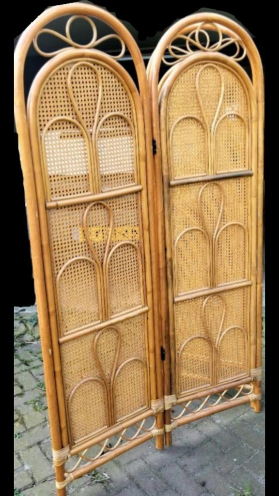 Zeer nette zware 3 panelen vintage bamboe rotan kamerscherm, Huis en Inrichting, Woonaccessoires | Kamerschermen, Ophalen, Zo goed als nieuw