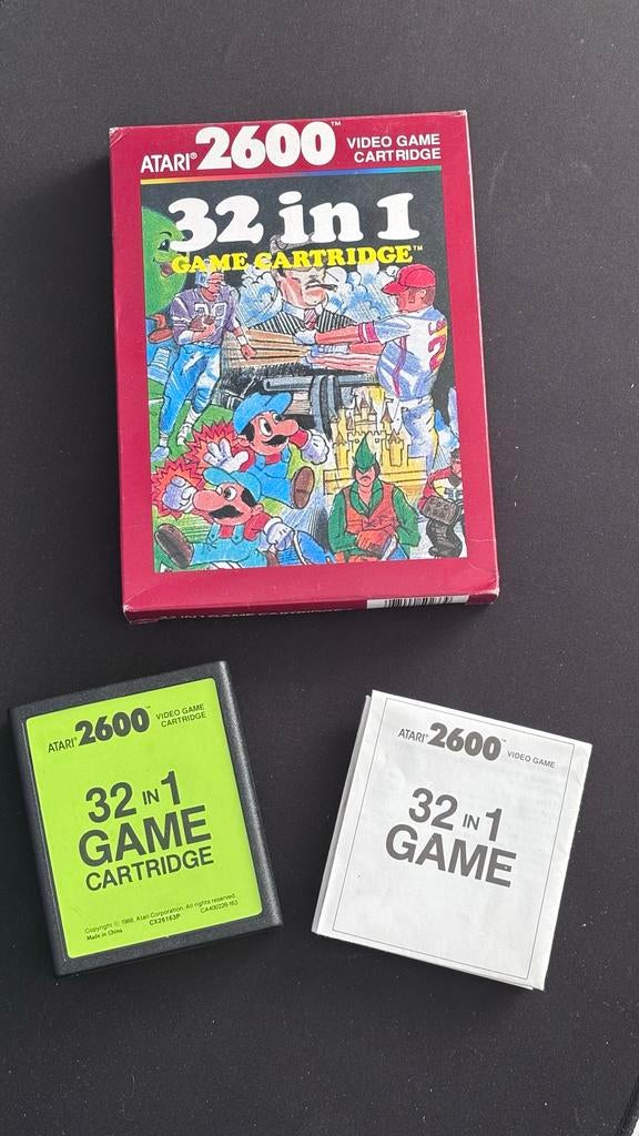 Atari 2600 32-in-1 game Cartridge CIB met handleiding + doos, Gebruikt, Overige genres, 2 spelers, Eén computer