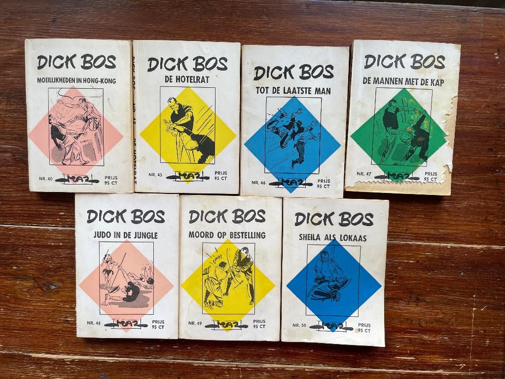 7 Dick Bos boekjes nr. 40, 45, 46, 47, 48, 49, 50 1964-1965, Boeken, Stripboeken, Meerdere stripboeken, Ophalen of Verzenden, Gelezen
