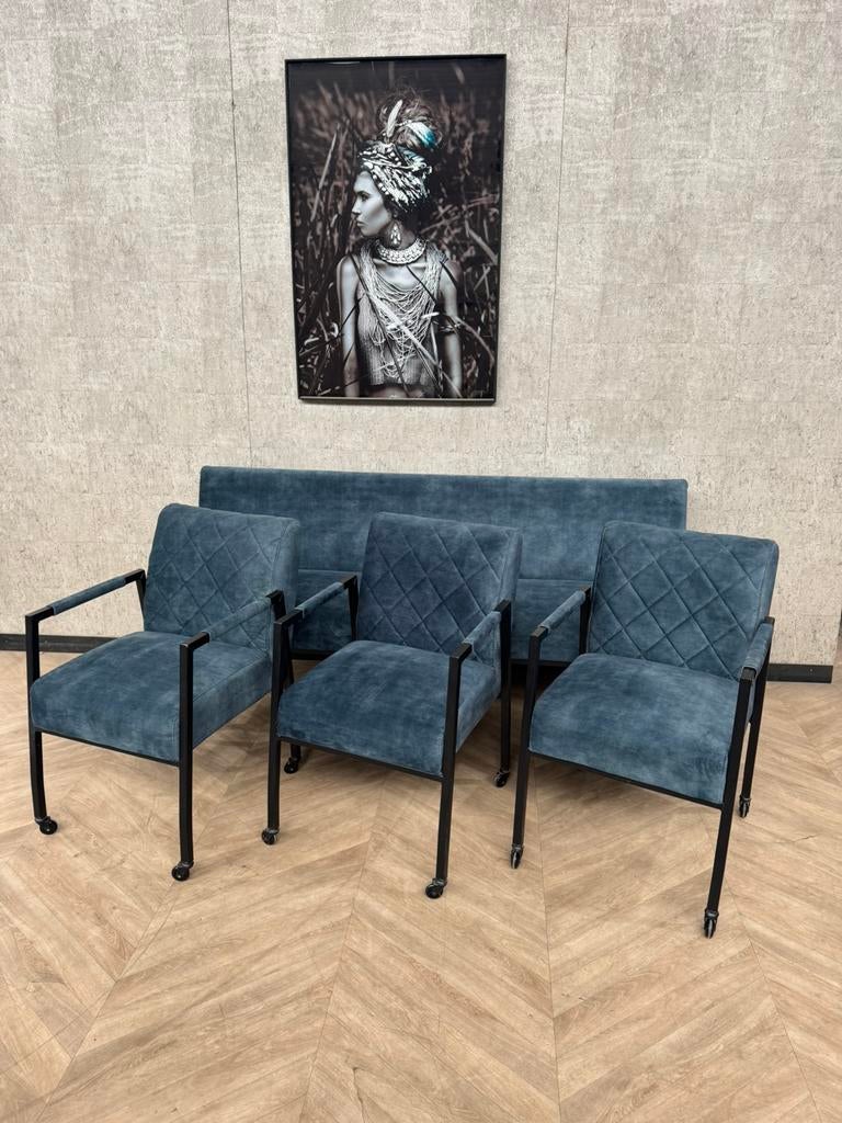 Eetkamerbank 210cm + 3 stoelen Rover Adore 56 *showroom, Gebruikt, Wildeboer, Ophalen of Verzenden, Stof