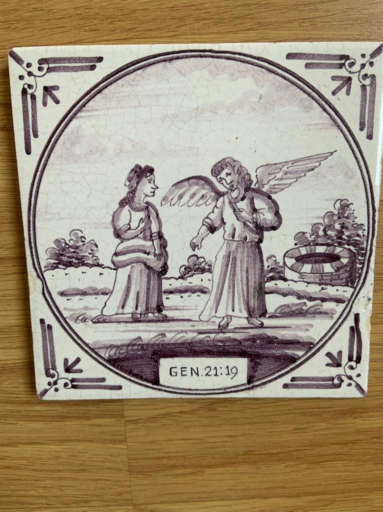 4 Antieke tegels met bijbel afbeeldingen, Antiek en Kunst, Antiek | Wandborden en Tegels, Ophalen of Verzenden