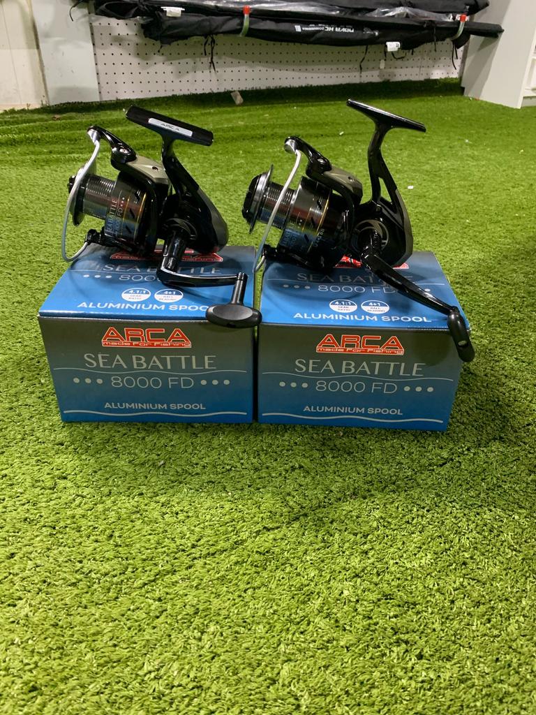 2x nieuwe Arca Sea Battle 8000 zeemolens, aluminium spoel, Watersport en Boten, Hengelsport | Zeevissen, Ophalen of Verzenden