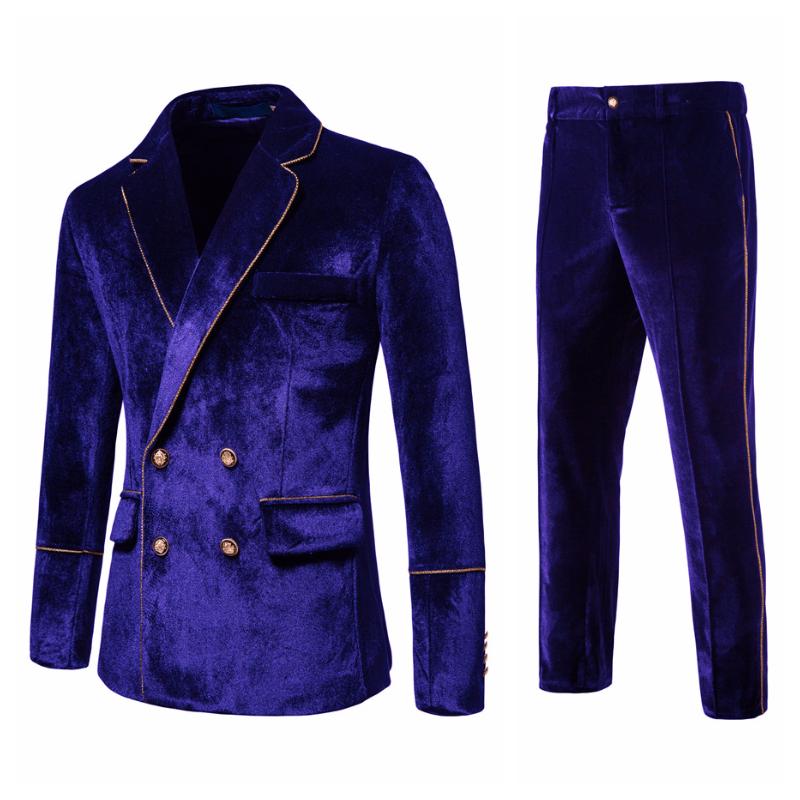 Heren blauw fluwelen kostuum pak blazer colbert pantalon, Verzenden, Nieuw, Overige maten, Blauw