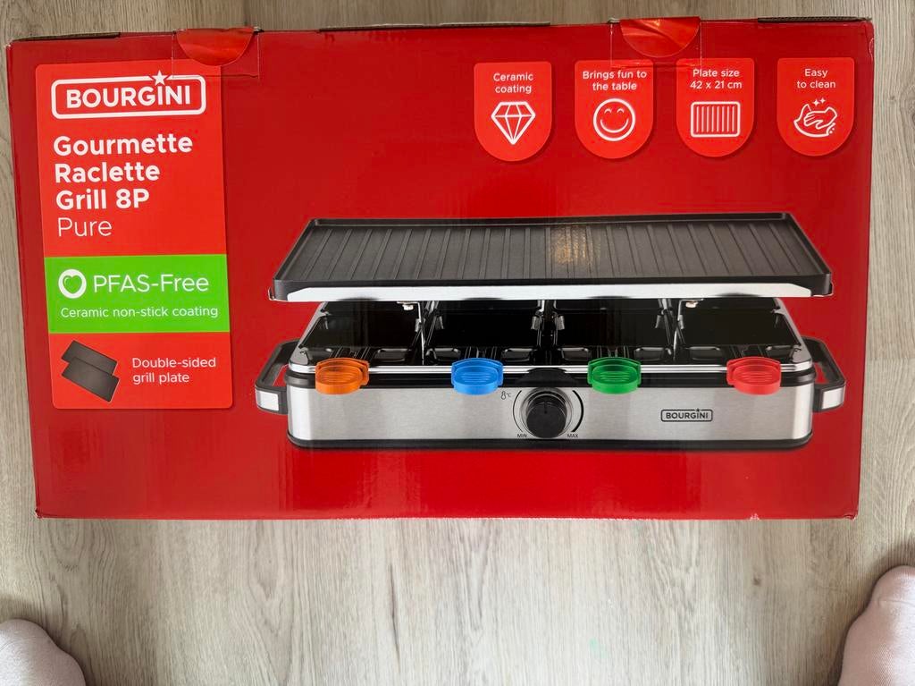 Nieuwe Bourgini Gourmet raclette grill 8 personen nieuw, Ophalen of Verzenden, Nieuw, 8 personen of meer