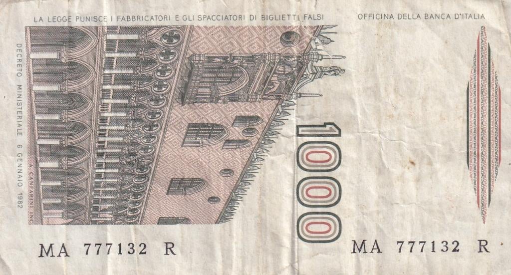 Italië 1000 lire 1982 ht Campi-Strevani, Postzegels en Munten, Bankbiljetten | Europa | Niet-Eurobiljetten, Verzenden, Italië