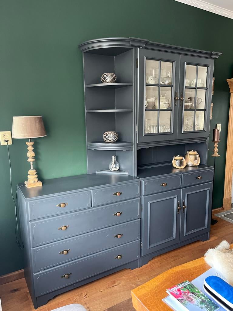 Grijze buffetkast van massief grenenhout, zeer goede staat, Ophalen, 200 cm of meer, 150 tot 200 cm, Zo goed als nieuw