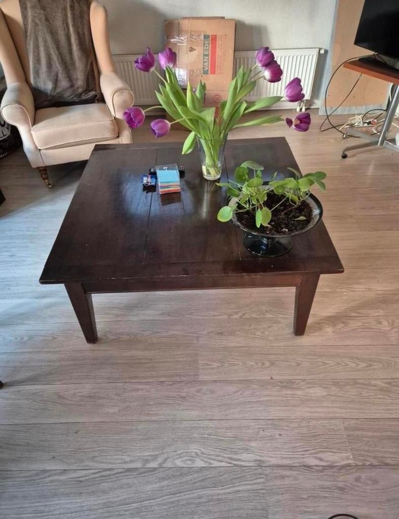 Antieke massief houten salontafel met lade, Antiek en Kunst, Ophalen