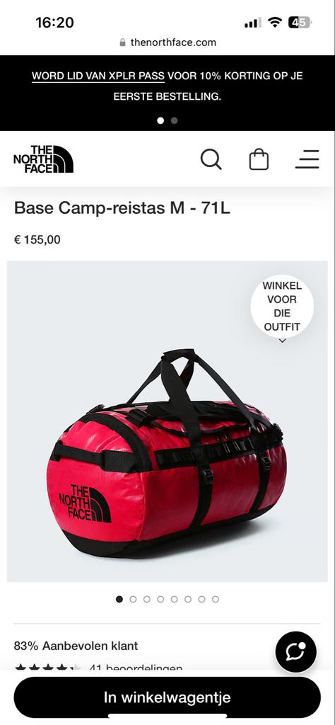 The North Face Base Camp Reistas M - 71L - Rood, Ophalen, 30 cm of meer, Nieuw, 60 tot 80 cm