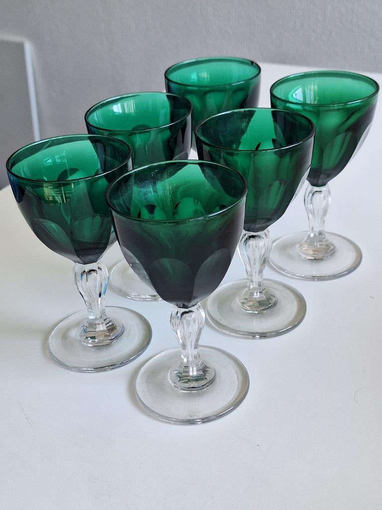 Groene Kristallen wijnglazen, Verzamelen, Glas en Borrelglaasjes, Ophalen of Verzenden, Zo goed als nieuw, Overige typen