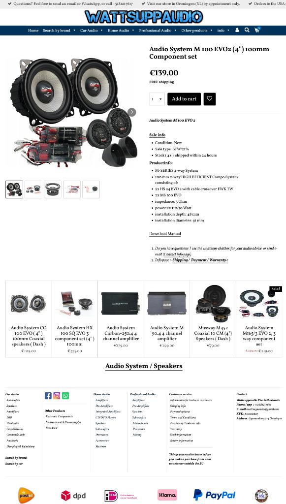 Audio System M100 EVO2 (4'') 100mm Composet /speakers, Info@optimount.nl, Nieuw, Ophalen of Verzenden, Anholtseweg 48A 7091 HB DINXPERLO