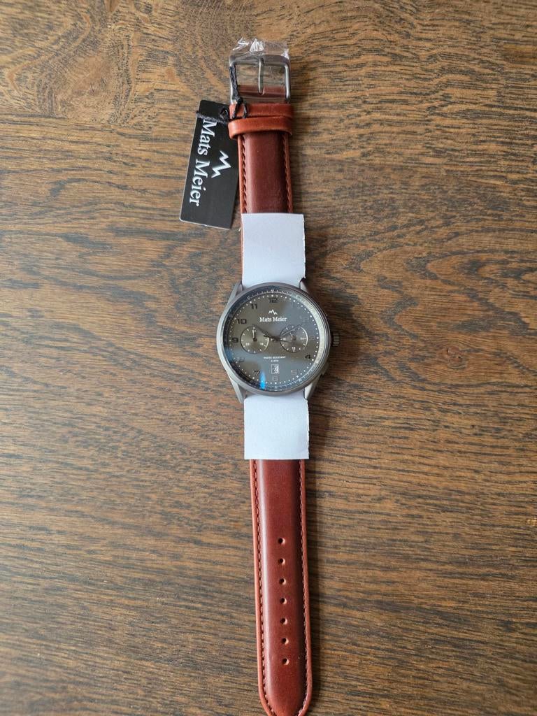 Mats Meier Horloge - Nieuw met Bruine Leren Band, Overige merken, Leer, Staal, Polshorloge