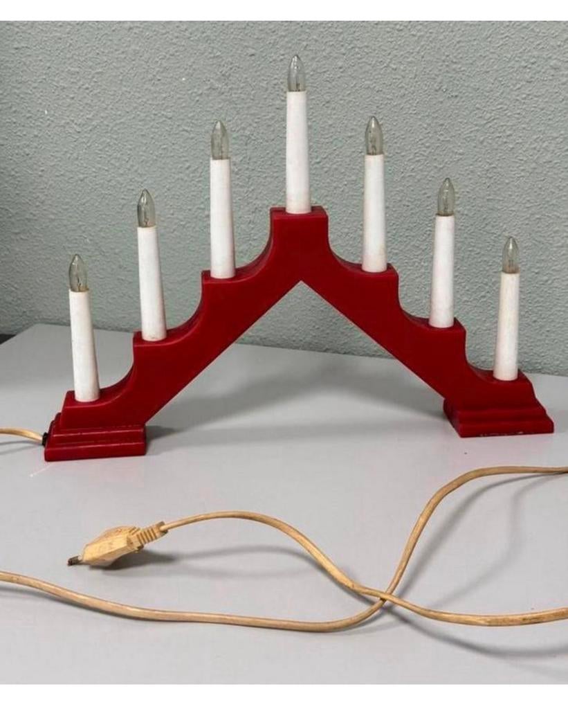 Vintage kerst kerstmis kandelaar licht lampjes staand rood, Gebruikt, Ophalen of Verzenden, H, H