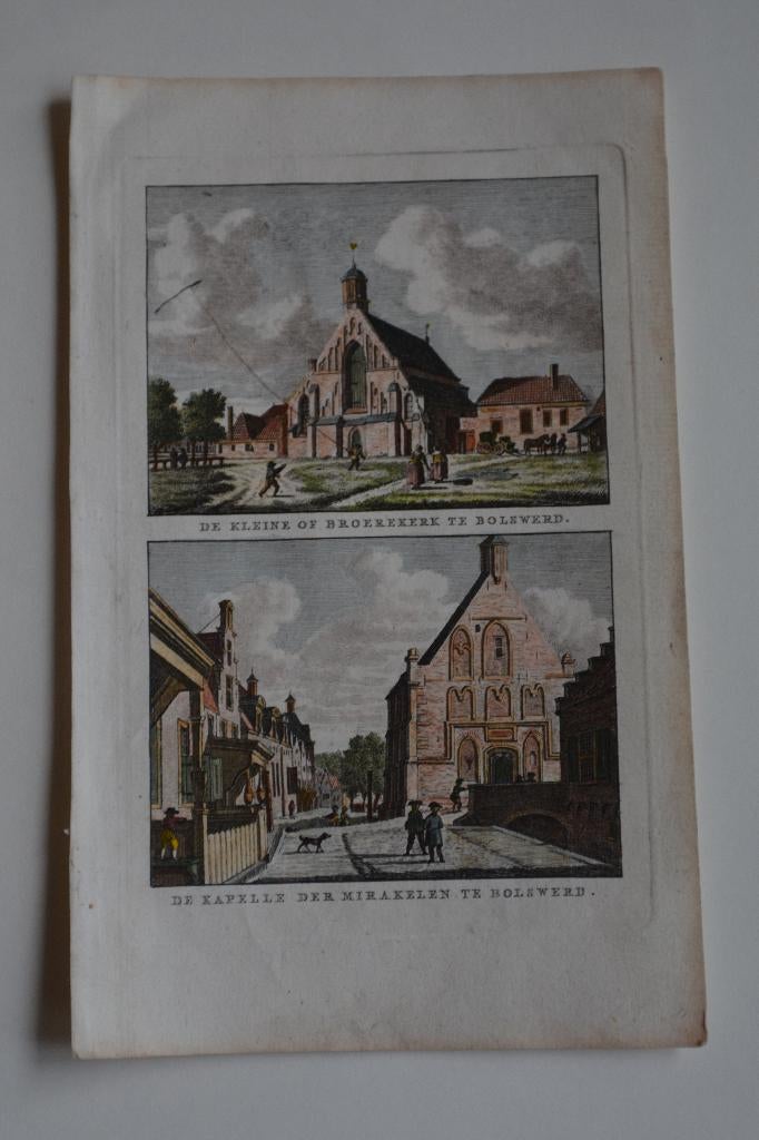 OOSTHUIZEN ORIGINELE KOPERGRAVURE JAN BULTHUIS 1786 GT7, Antiek en Kunst, Verzenden, Stadsgezicht, 7 cm, 10 cm