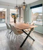 Eikenhouten Eettafel met Metalen X-Poot, Huis en Inrichting, Tafels | Eettafels, Gebruikt, Eikenhout, 200 cm of meer, Vijf personen of meer