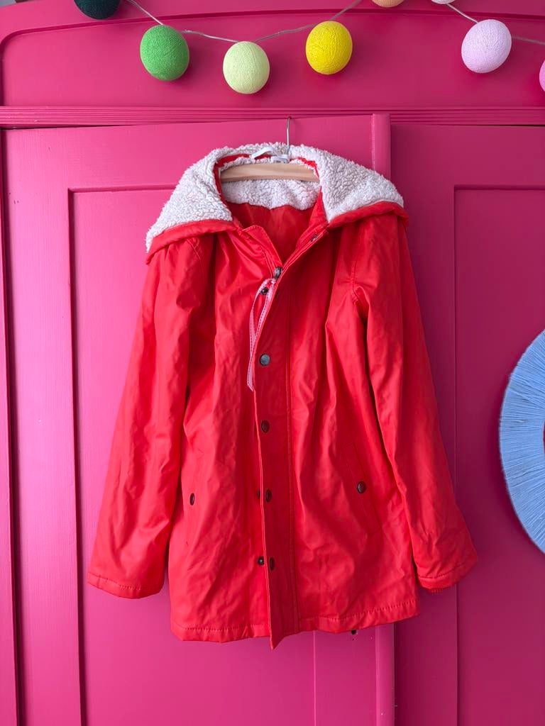 Rode gevoerde regenjas HEMA 134/140., Ophalen of Verzenden, Gebruikt, Jongen of Meisje, Jas