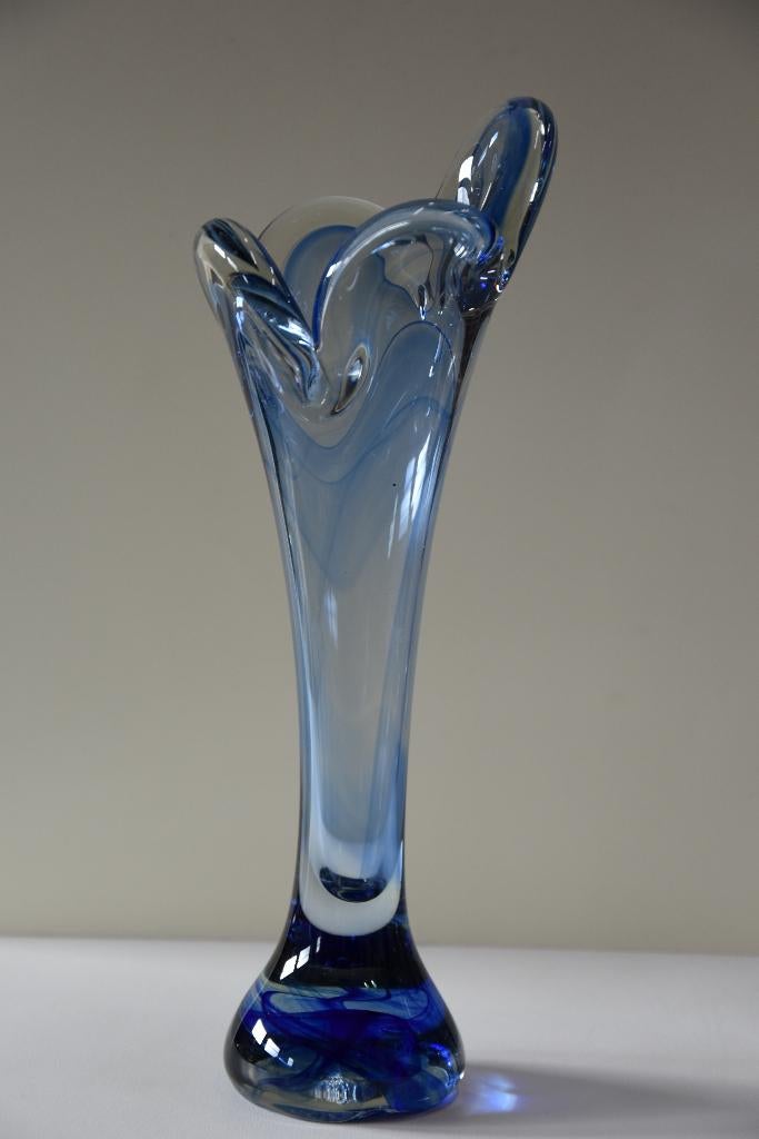 Vintage Murano blauw glazen vaas 70s, Ophalen of Verzenden