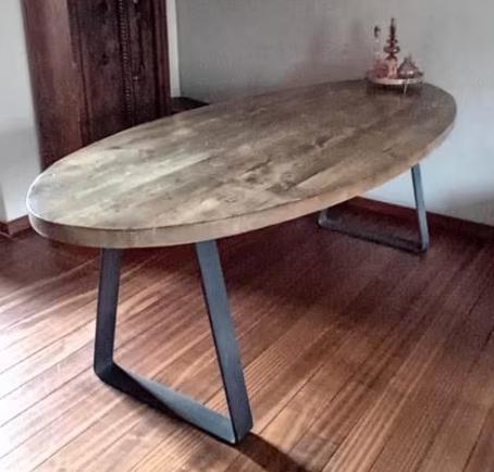 Industriële ovale eettafel met metalen onderstel, 100 tot 150 cm, 200 cm of meer, Zo goed als nieuw, Vijf personen of meer