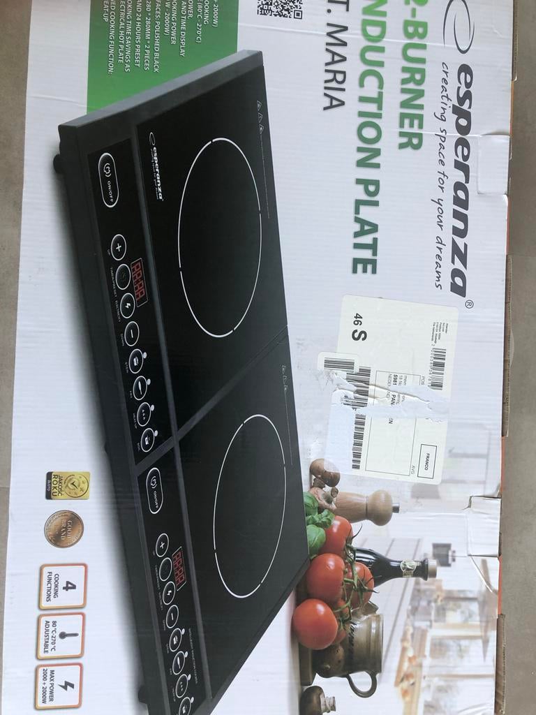 Esperanza St. Maria Elektrische Inductie Kookplaat 2 Pits, Witgoed en Apparatuur, Kookplaten, Nieuw, 3 kookzones of minder, Ophalen of Verzenden