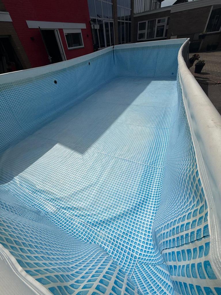 Zwembad met trap, skimmer, fontein en zandfilterpomp, Gebruikt, 300 cm of meer, Rechthoekig, Ophalen