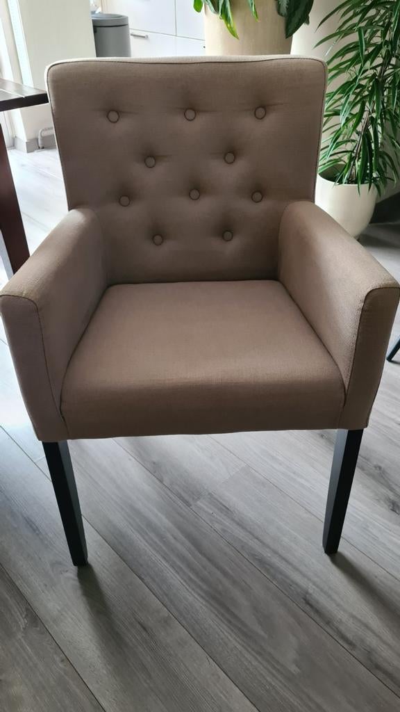 4 eettafel stoelen - Beige stof, Huis en Inrichting, Stoelen, Ophalen, Gebruikt, Overige kleuren, Comfortabel, modern