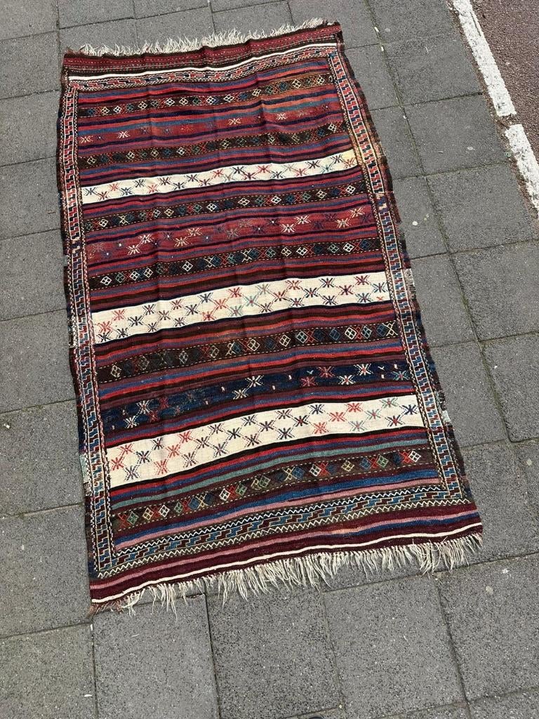 Antik kilim Kurdish ( Antique Perz Gelim ) 244 x 144 cm, Wol, 200 cm of meer, Ophalen of Verzenden, Zo goed als nieuw