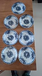 Antieke blauw-witte schoteltjes met bloemmotief (7 stuks), Ophalen of Verzenden