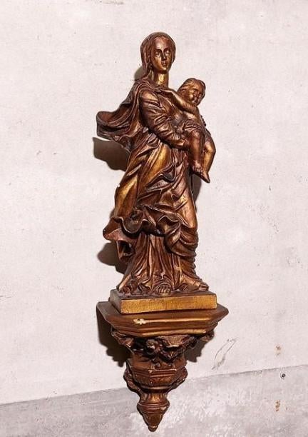 Oud Antiek Gipsen Mariabeeld Maria met Wand, Antiek en Kunst, Ophalen of Verzenden
