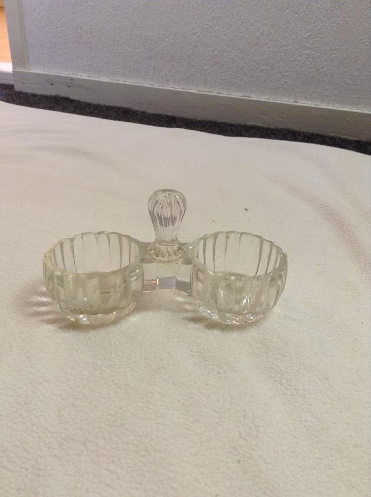 Antiek dubbele kristallen zoutpot, Ophalen of Verzenden