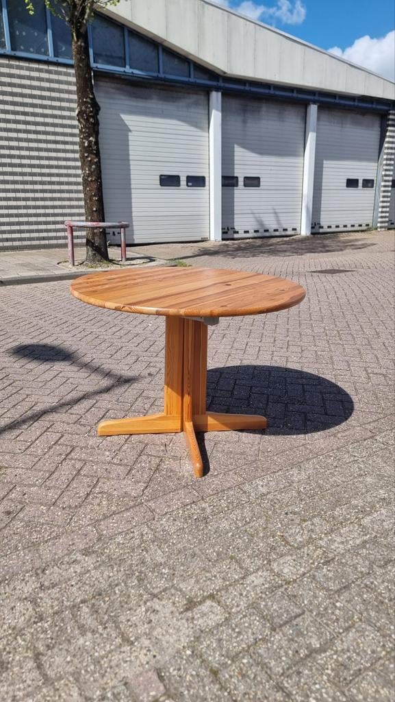 Vintage chunky eettafel uitschuifbaar massief grenen, Huis en Inrichting, Gebruikt, ,, Rond, ,