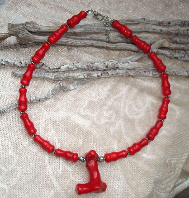 Ketting van rood natuursteen met koraalwortel, Sieraden, Tassen en Uiterlijk, Kettingen, Info.adorabeads@gmail.com, Adorabeads