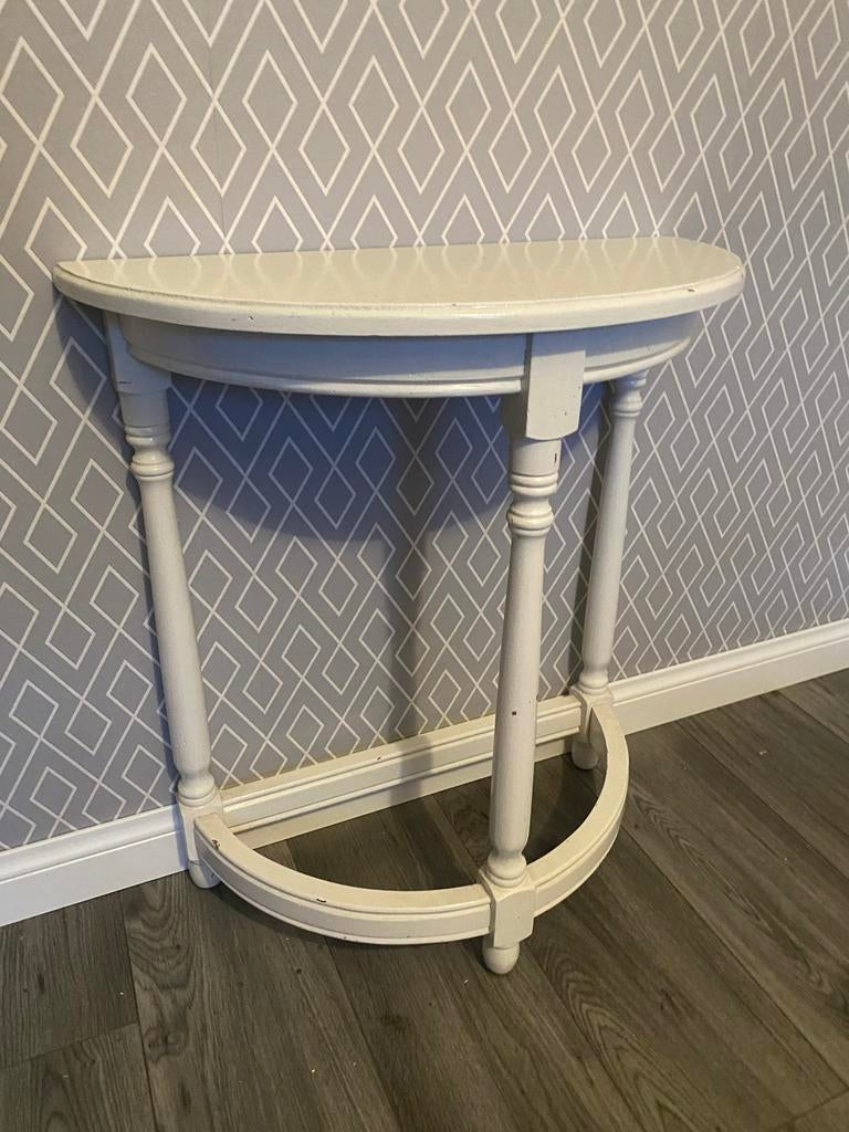 Kleine witte halfronde sidetable, bijzettafeltje, Huis en Inrichting, Tafels | Sidetables, Ophalen, Overige materialen, Gebruikt