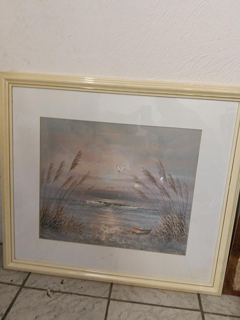 Schilderij met strandgezicht en bootje, Antiek en Kunst, Ophalen