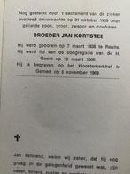 broeder Kortstee 1938 Raalte 1969 Gemert, Ophalen of Verzenden, Bidprentje